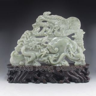 Chinese Hetian Jade Statue - Dragon & Phoenix Nr photo
