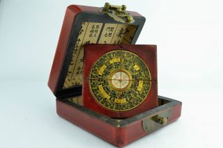 China Collectibles Old Wood Handwork Dragon Phoenix Compass & Box photo