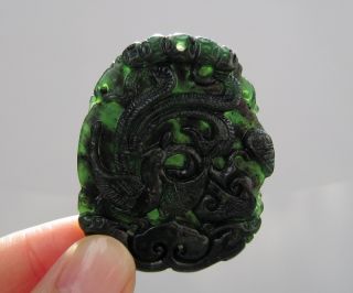Chinese Hetian Black Green Jade Carved Phoenix Pendant Nr photo