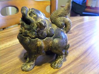 Antique Cast Iron Dragon Foo Fu Dog Lion Incense Burner In photo