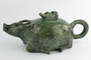 ❤ Orient Old Collectibles Handwork Jade Burnish Carving Cattle Tea Pot ❤ photo
