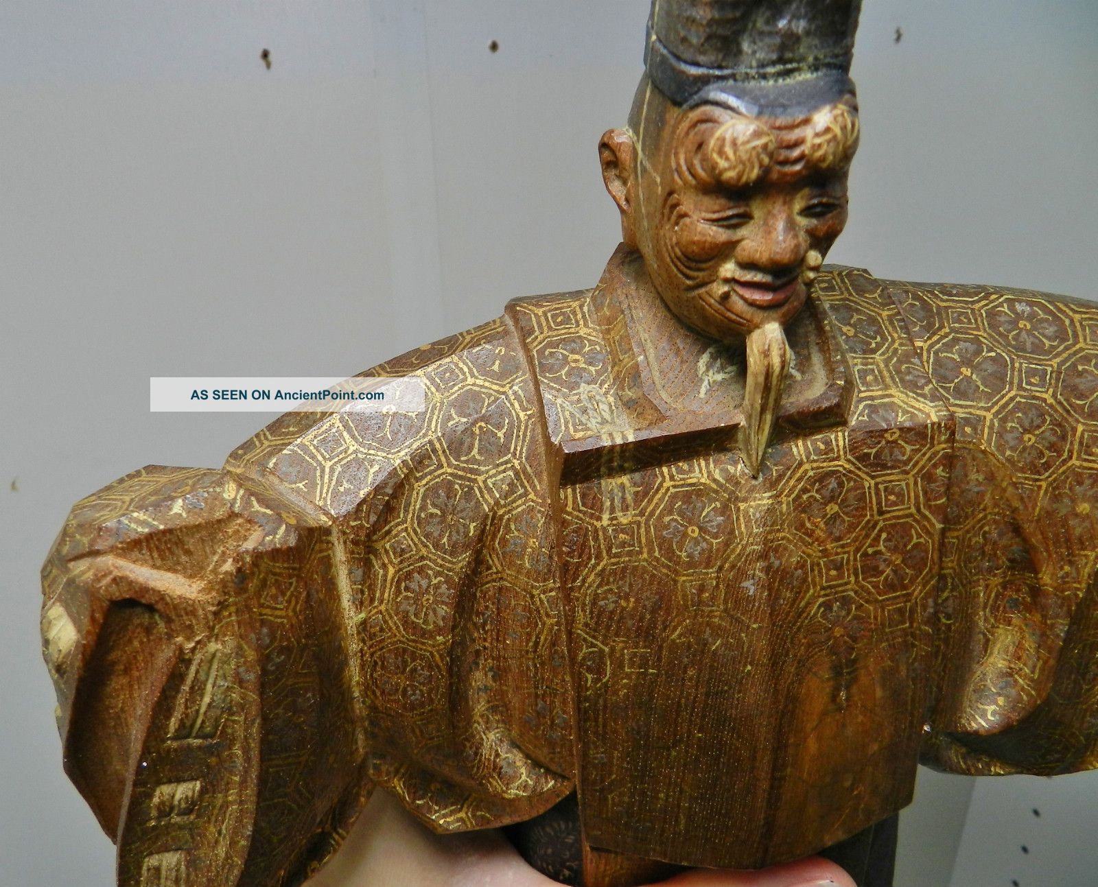 1920 ' S Japanese Ittobori Carving Noh Performer - Antique Vintage Wood Netsuke Statues photo