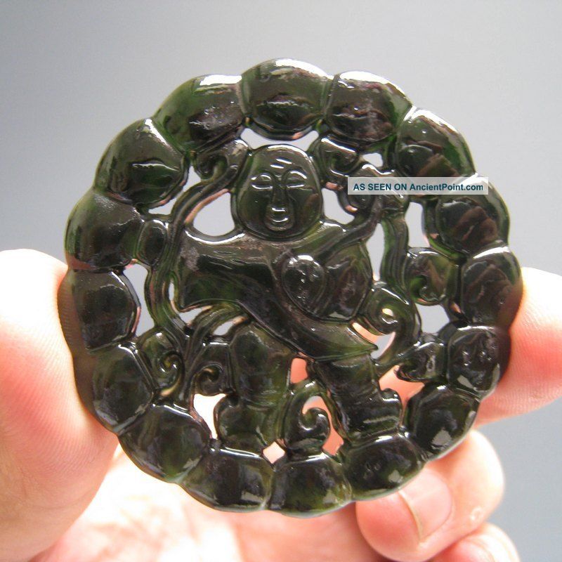 The Exquisite Black Greenstone Hollow Brought Fuwa Carved Nr Amulets photo
