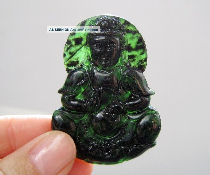 Chinese Hetian Black Green Jade Carved Guanyin Pendant Nr Other photo