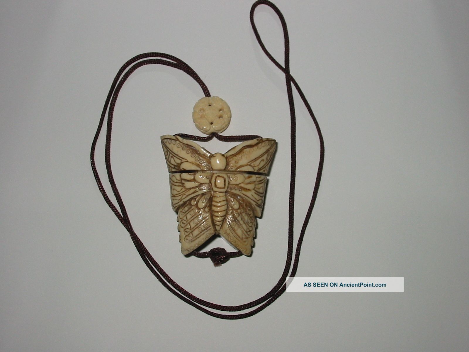 Antique Chinese Carved Ox Bone Butterfly Pendant With Hidden Compartment Necklaces & Pendants photo
