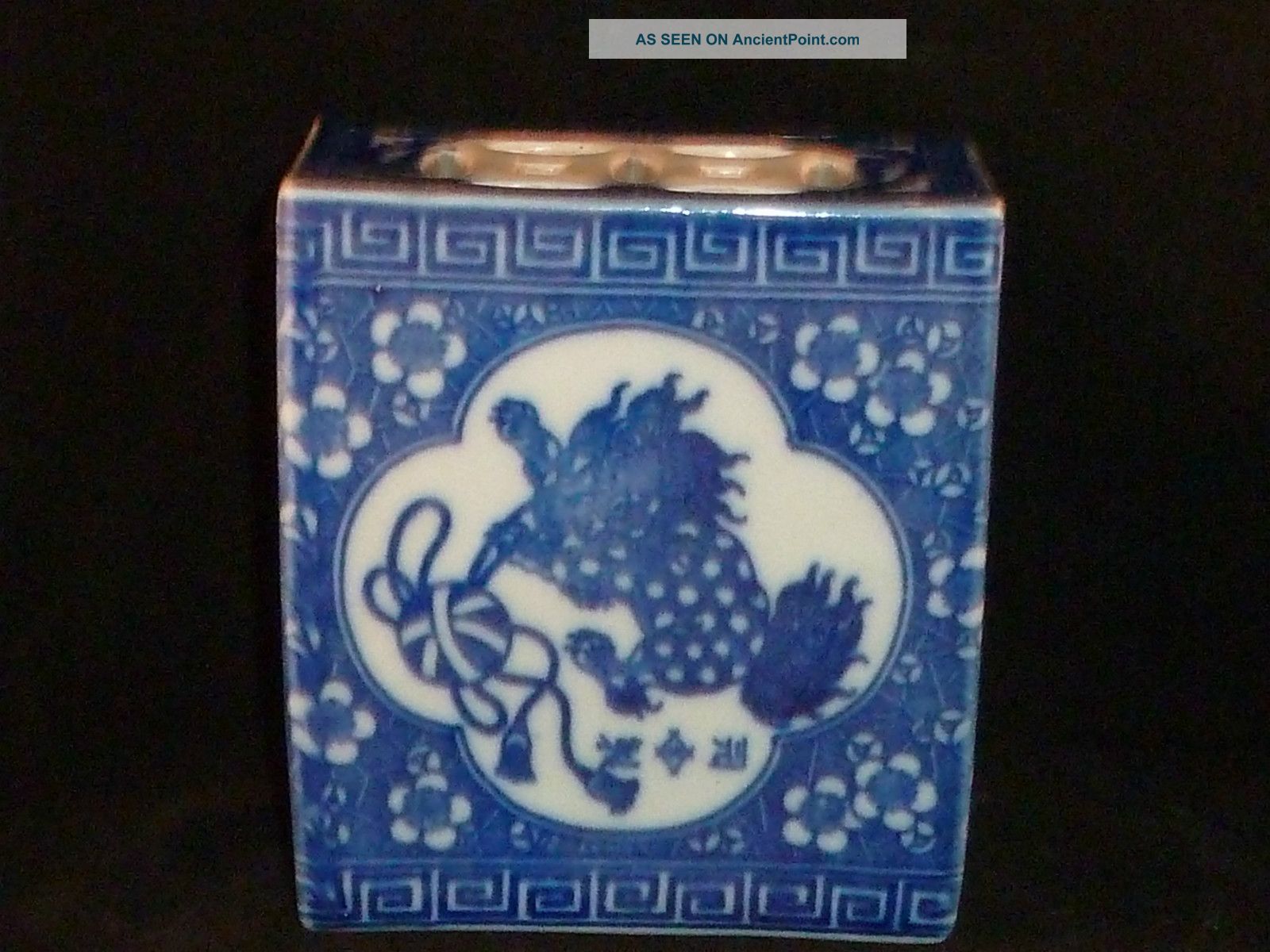 Stylish Vintage Chinese Signed Blue And White Vase Porcelain photo