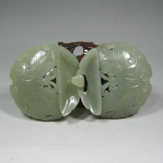 A Pair Hand Carved Chinese Hetian Jade Butterfly Belt Buckles photo