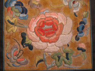 Antique Chinese Silk Embroidered Panel Flowers Embroidery Satin Stitch photo