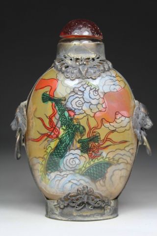 Chinese Old Glass Handwork Inside Painting Dragon Snuff Bottle photo