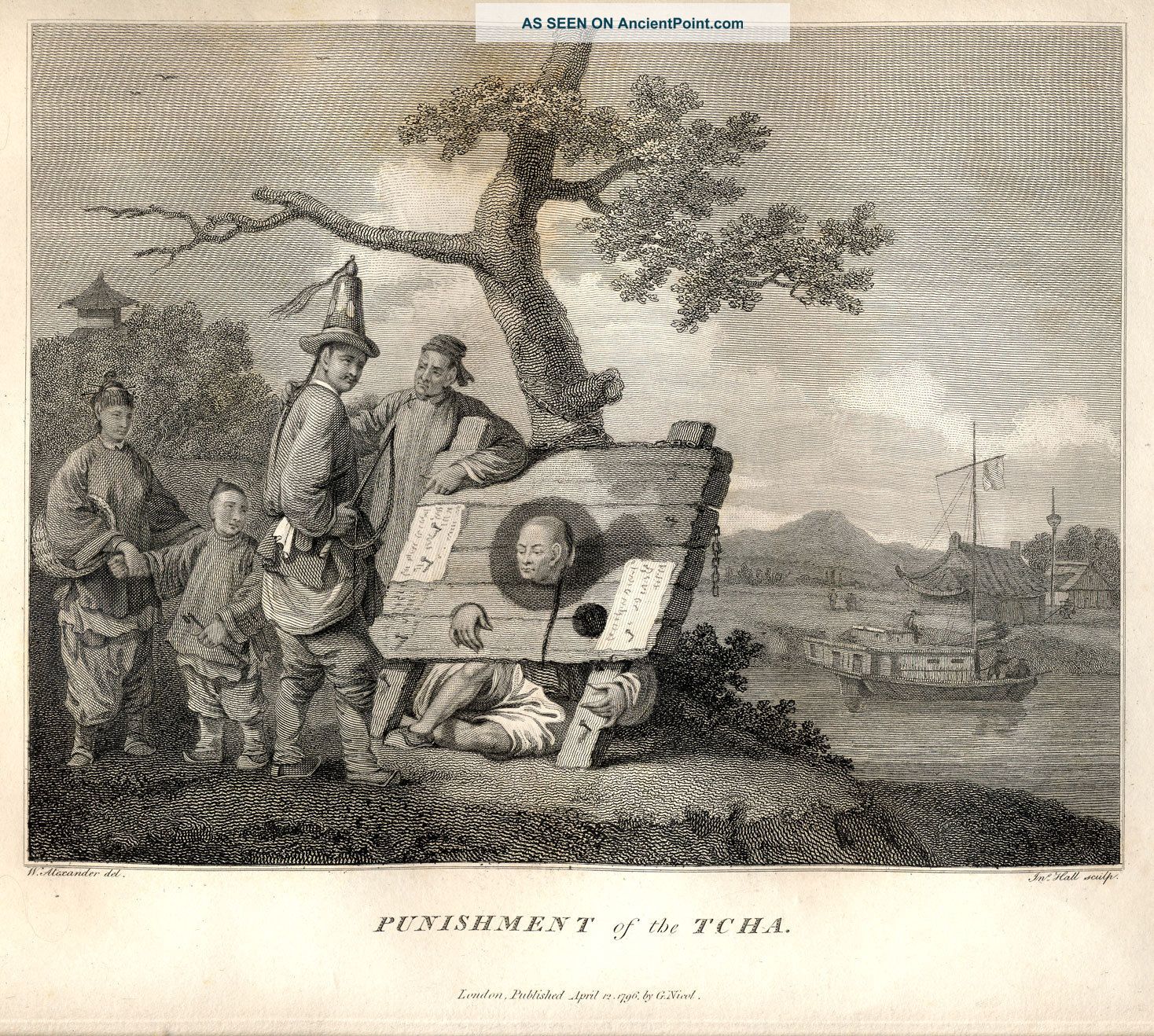 Punishment Of The Tcha • 1796 Engraving • China Expedition • Very Rare • Pillory Paintings & Scrolls photo