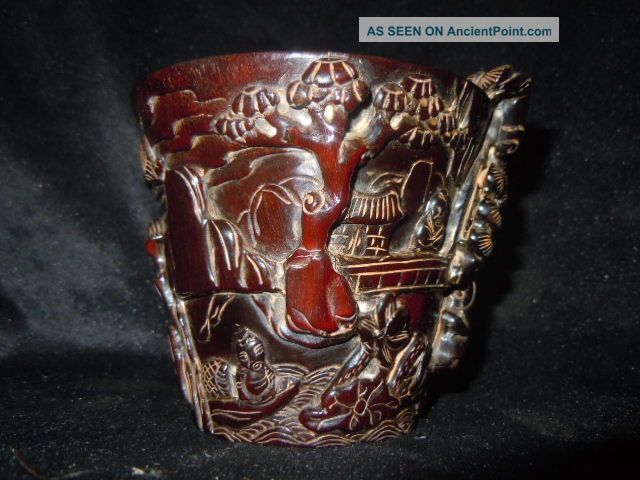 Fine Ox Horn Carved Character Cup Other photo