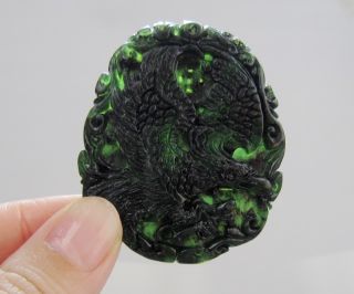 Chinese Hetian Black Green Jade Carved Eagle Pendant Nr photo