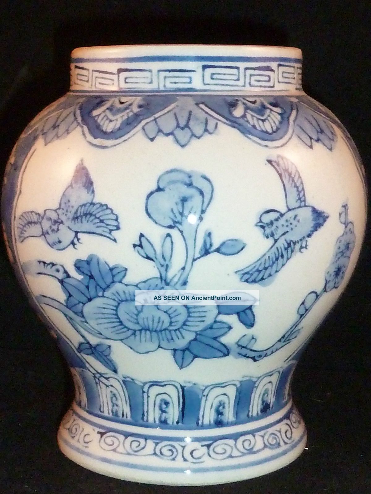Delightful Vintage Chinese Blue And White Hand Painted Vase Porcelain photo