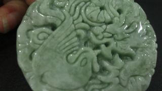 Chinese100%natural Oily Greengrade A Jade Jadeite Pendant/dragon&phoneix Dance/2 photo