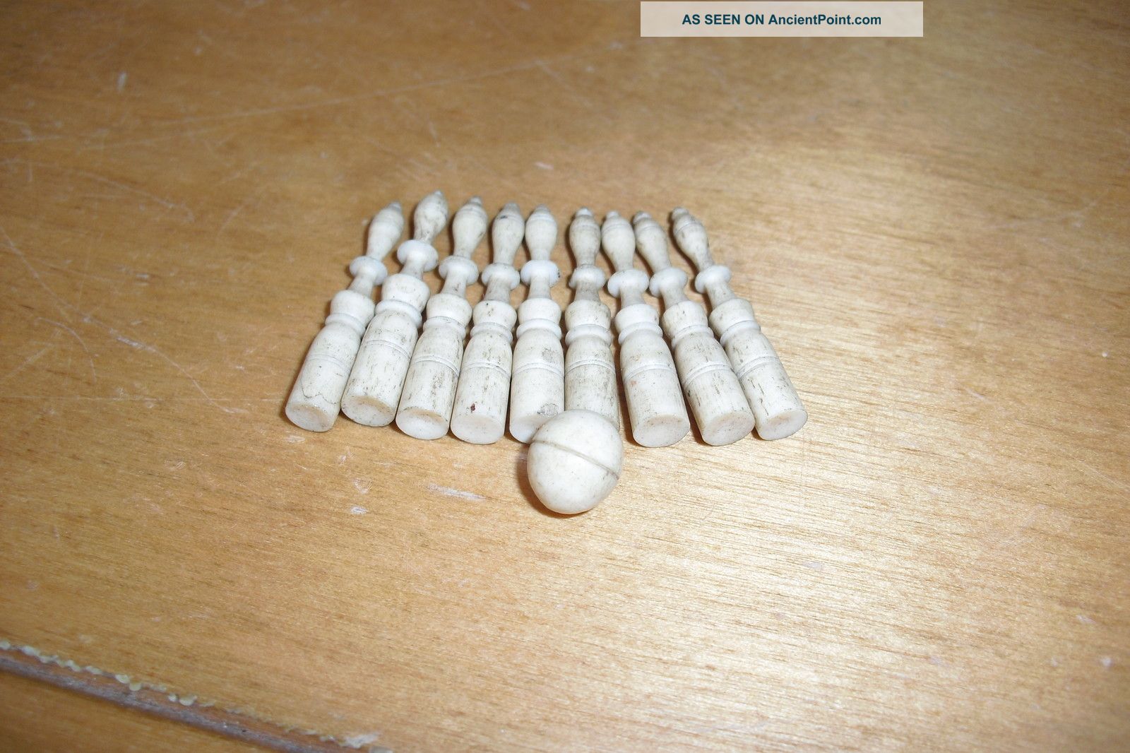 Antique Rare Faux Ivory/bone Miniature Skittle Set In. Other photo