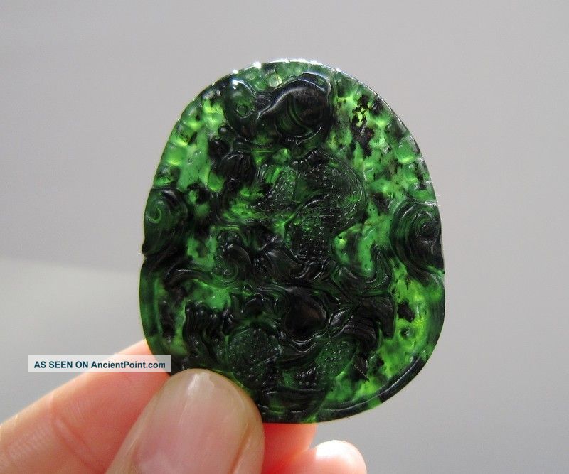 Chinese Hetian Black Green Jade Carved Dragon Rat Pendant Nr Other photo