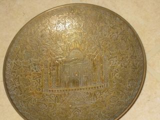 Vintage Hand Made Solid Brass Ornate Taj Mahal Mausoleum Tray Plate Bowl India photo