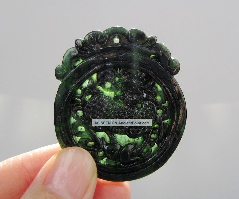 Chinese Hetian Black Green Jade Carved Qilin Pendant Nr Other photo