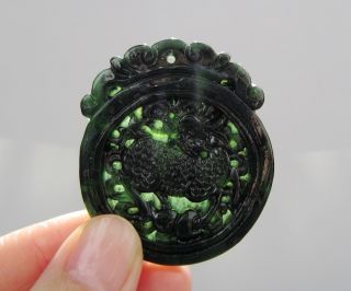 Chinese Hetian Black Green Jade Carved Qilin Pendant Nr photo