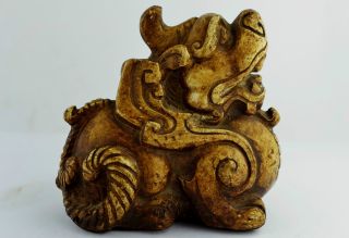 China Rare Collectibles Old Wonderful Handwork Alabaster Craving Dragon Statue photo