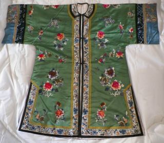 Antique Chinese Embroidered Robe Forbidden Stich Peking Knot E/c Old Collection photo