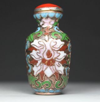 Chinese Handwork Painting Flower Old Cloisonne Snuff Bottle photo