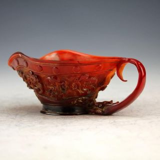 Wonderful Chinese Vintage Handwork Carving Beeswax Dragon Wine Cup photo