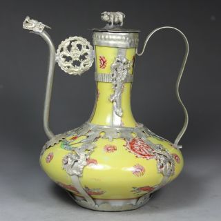 Chinese Old Porcelain Handwork Dragon Phoenix Tea Pot photo