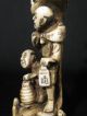 Antique Japanese Ox Bone 象牙 Okimono Carving Figural Group Signed Good Condition Statues photo 10