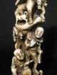 Antique Japanese Ox Bone 象牙 Okimono Carving Figural Group Signed Good Condition Statues photo 5