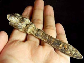 Ancient Excavated Gilt Phrom 4 Face Hindu Tibetan Protection Thai Amulet Knife photo