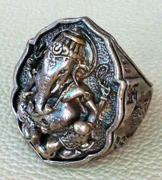 Holy Lord Ganesha Om Hindu Luck Wealth Rich Cool Thai Amulet Ring photo