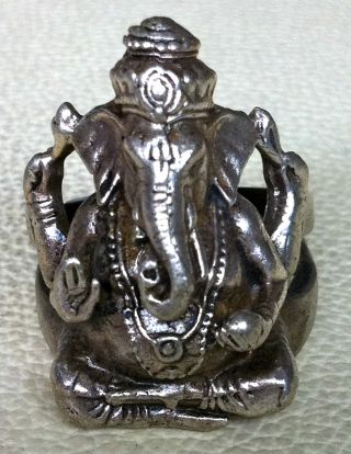 Holy Lord Ganesha Om Hindu Luck Wealth Rich Cool Thai Amulet Ring photo