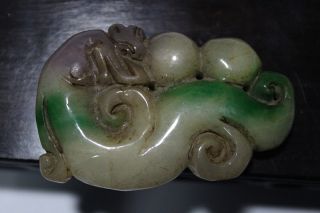 Chinese Antique Old Green Jadeite Pendant /carved Dragon Symbol Longevity photo