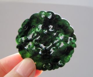 Chinese Hetian Black Green Jade Hollow Out Carved Butterfly Pendant Nr photo