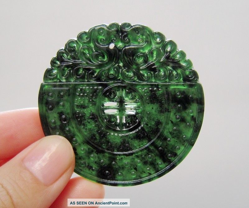 Chinese Hetian Black Green Jade Hollow Out Carved Pendant Nr Other photo