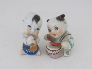 Vintage Pair Of Chinese Ceramic Children Playing Musical Instruments photo
