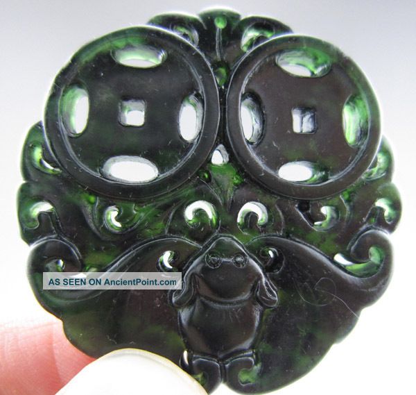 Fine Chinese Carving Hetian Black Green Jade Pendant 0042 Other photo