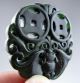 Fine Chinese Carving Hetian Black Green Jade Pendant 0042 Other photo 1