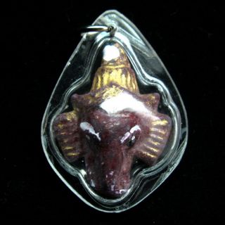 Clay Lord Ganesha Head God Of Success Thai Amulet photo