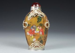 Chinese Old Glass Handwork Inwall Painting Kids Armored Butterfly Snuff Bottle photo