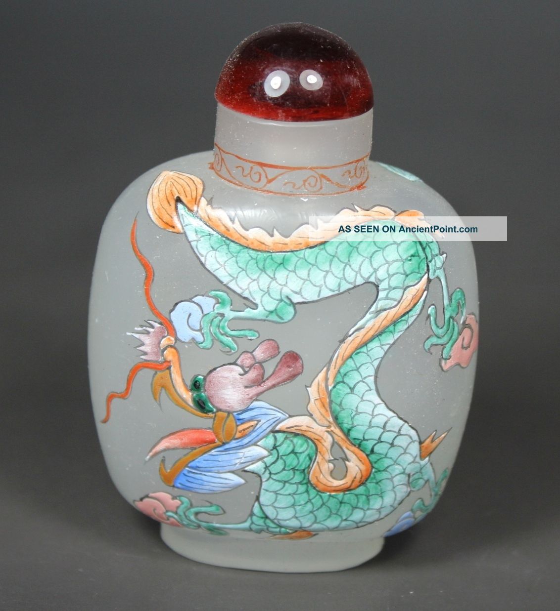 Chinese Old Coloured Glaze Handwork Painting Dragon Snuff Bottle Snuff Bottles photo