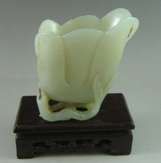 Fine Chinese Hetian Jade Carved Lotus Shaped Brush Pot photo
