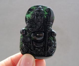 Fine Chinese Carved Hetian Black Green Jade Guangong Pendant 0003 photo
