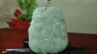 Prefect Chinese100%natural Green Flower Ajade Jadeite Pendant/lucky Dragon&money photo
