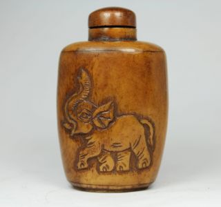 Chinese Old Bone Handwork Carving Elephant Snuff Bottle photo