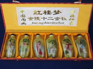 Exquisite Chinese Of Red Mansions Glass Snuff Bottle (the Beauties Figure) 6 Pcs photo