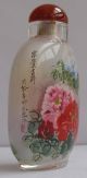 227 Peking Glass Hand Inside Painting Charming Peony Snuff Bottle&gift Box Snuff Bottles photo 1