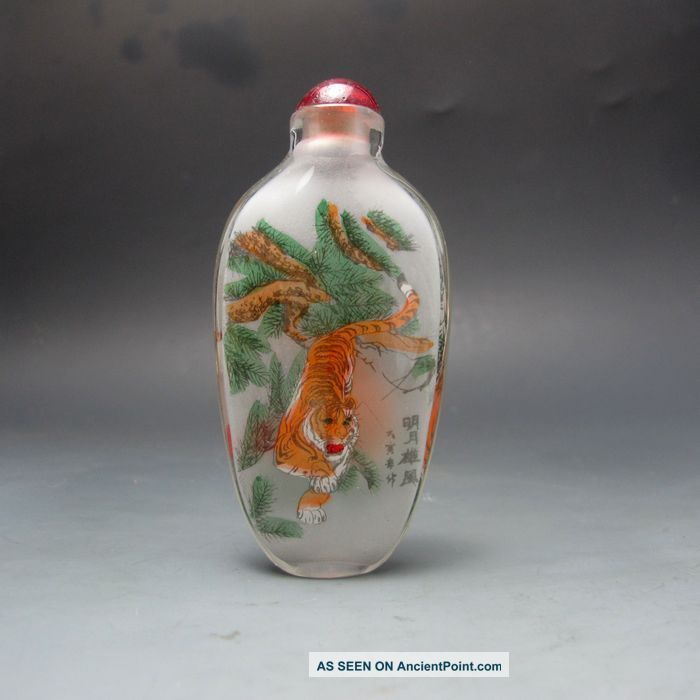 Fine Chinese Inside Hand Painted Glass Snuff Bottle - - - Tiger 08 Incense Burners photo