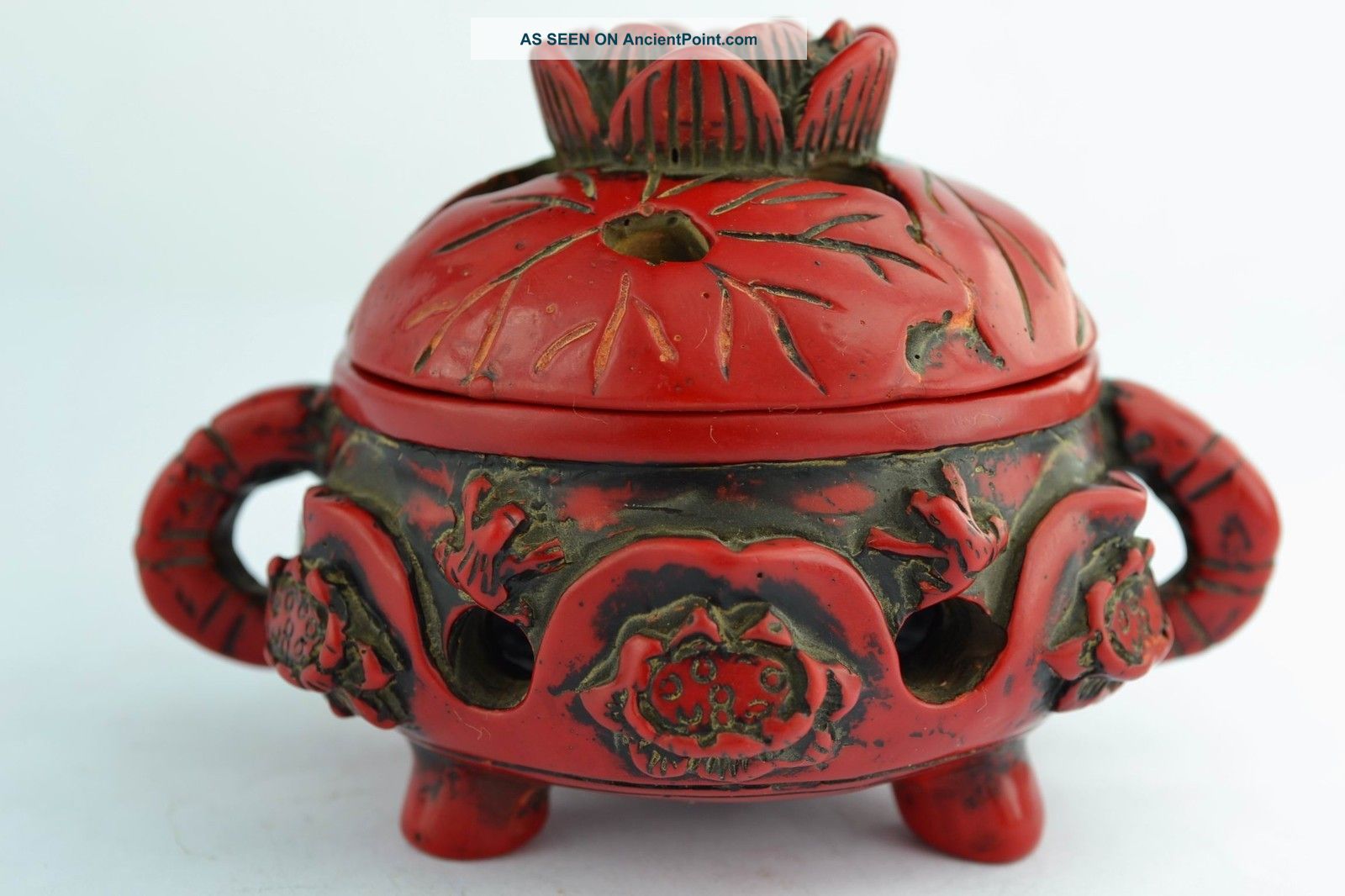 Asian Old Collectibles Decorated Handwork Coral Water Lily Incense Burner Aaaaa Ornaments photo